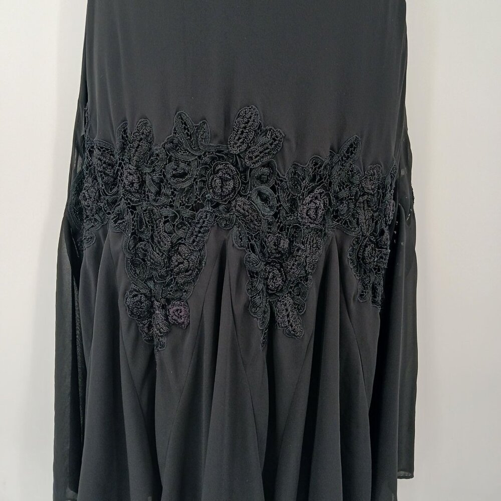 Vintage Cachet Y2K Black Handkerchief Hem Midi Dress Crochet Details Size 12 - Picture 5 of 14